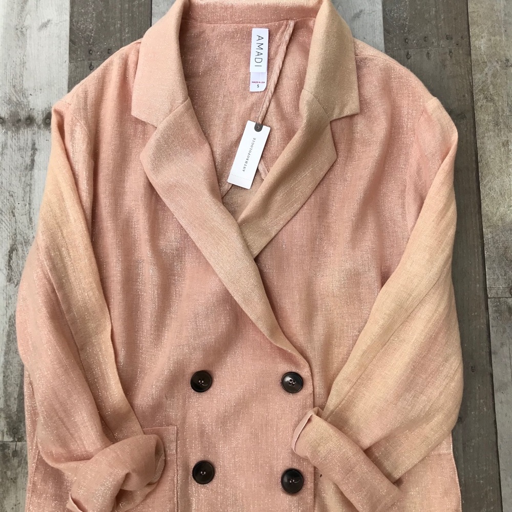 Amadi NWT Shimmer Gold Peach Linen Blazer Size S